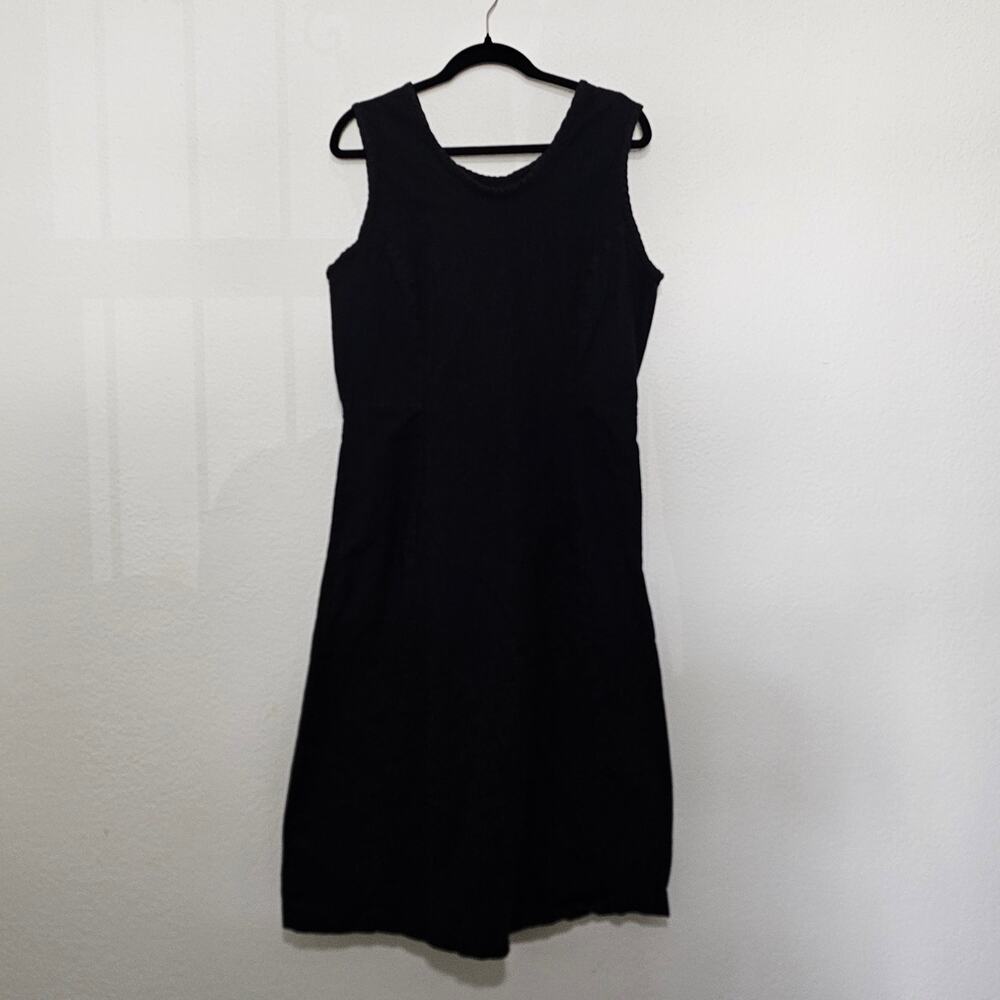 Cynthia Ashby Black Linen Cotton Dress Sleeveless Women Medium Under Layer